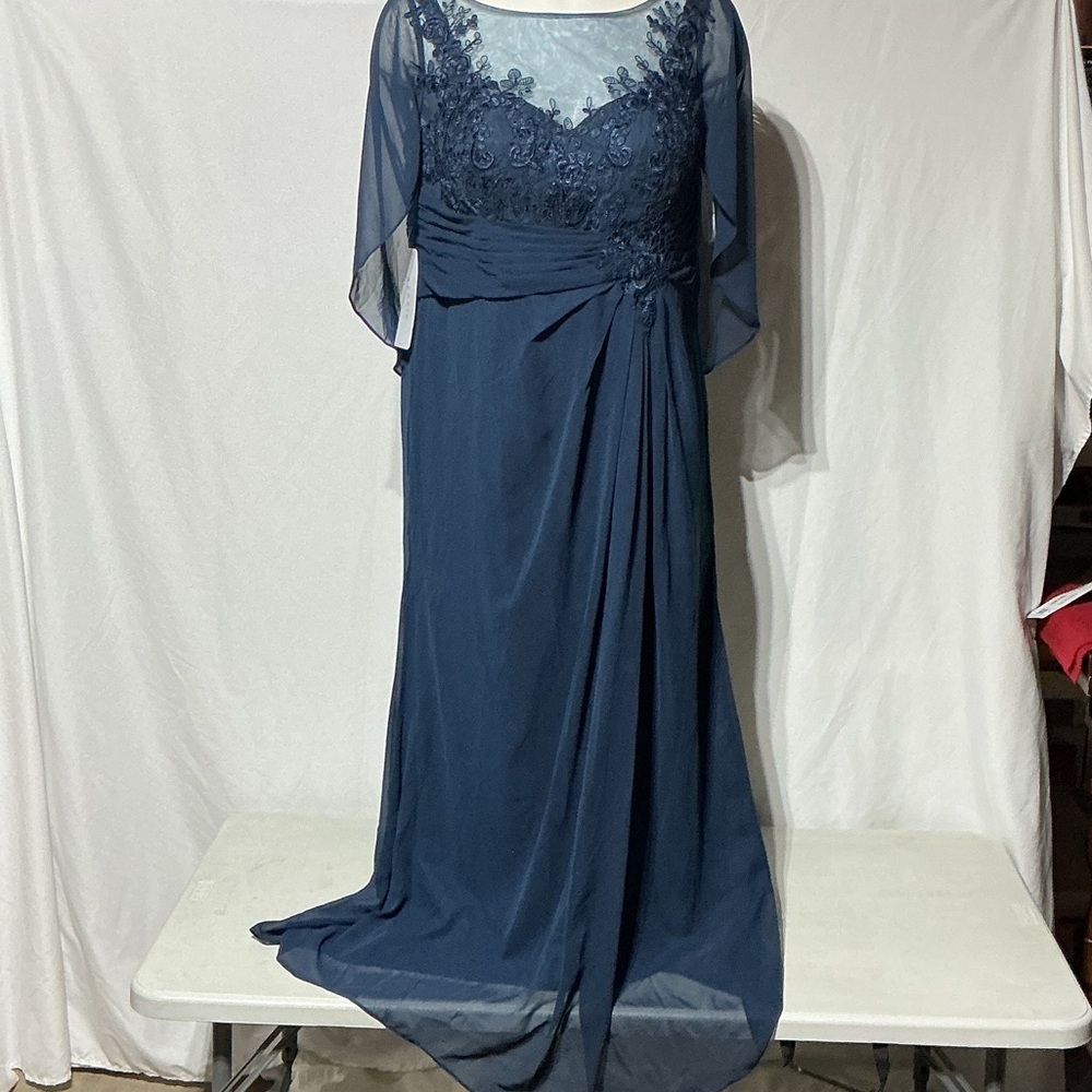 Azazie NWT Womens Dark Navy Formal Mother of the Bride/Groom Capelet Dress Sz 20